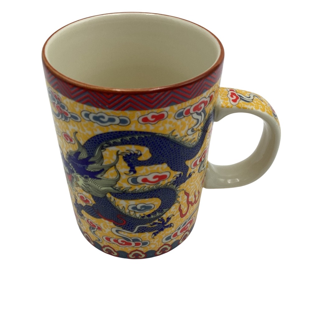 Chinese Imperial Blue Dragon Coffee Mug Yellow Cloud Pattern‎ Ceramic
